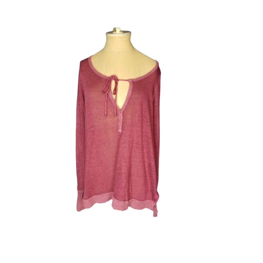 We The Free Dark Mauve Tight Mesh Henley Tunic Size XS